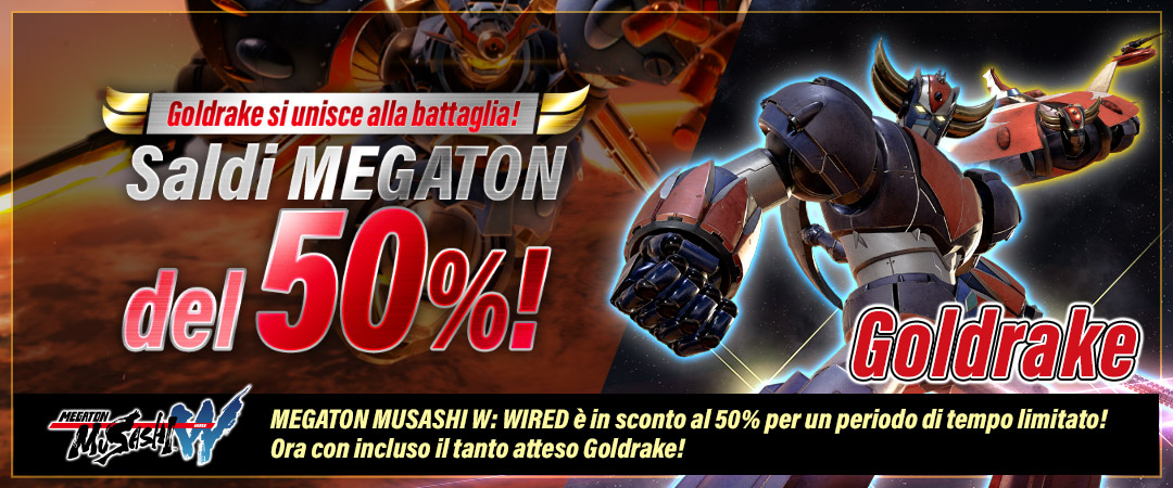 Goldrake si unisce alla battaglia! Saldi MEGATON del 50%!MEGATON MUSASHI W: WIRED è in sconto al 50% per un periodo di tempo limitato! Ora con incluso il tanto atteso Goldrake!